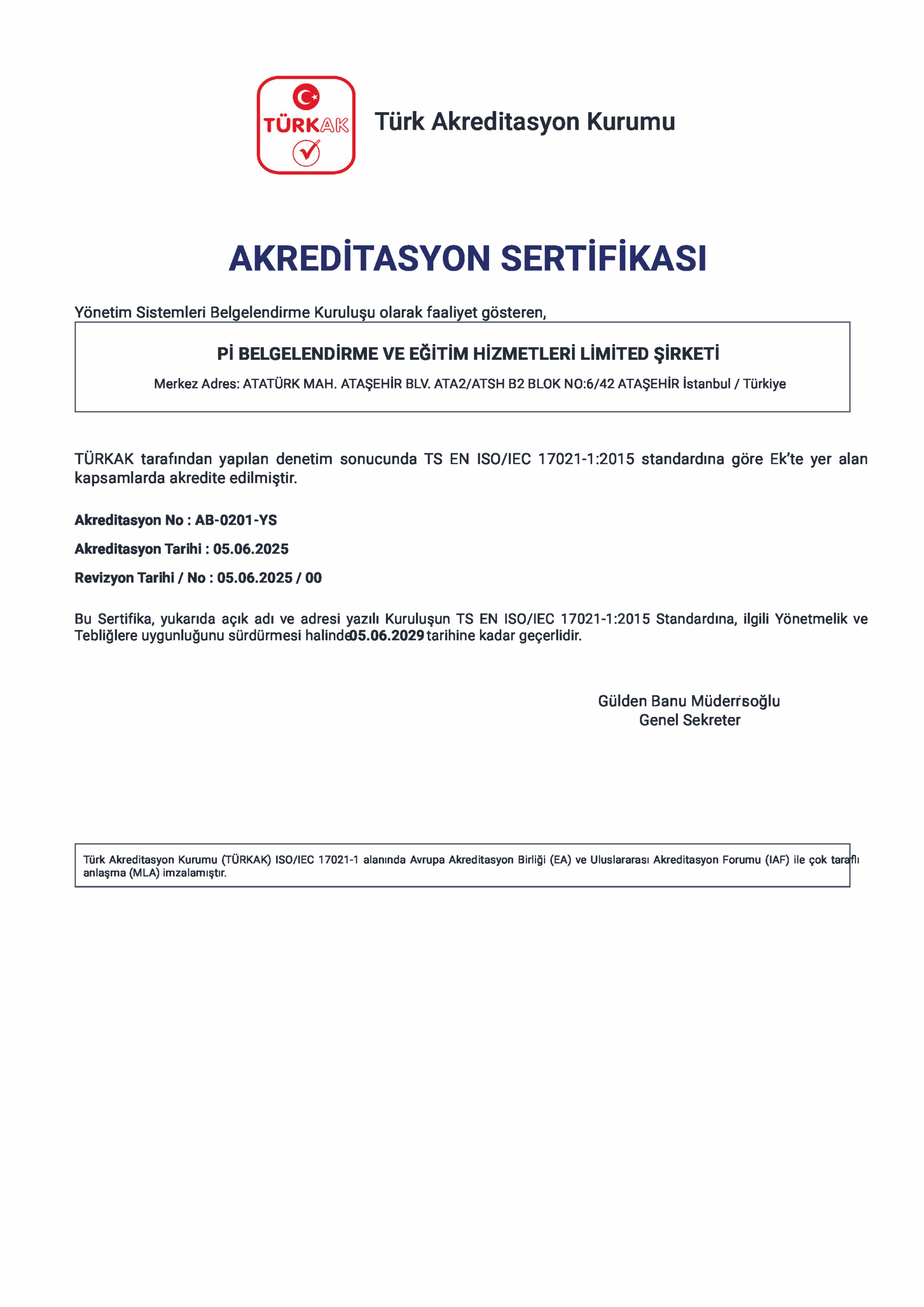 pi belgelendirme